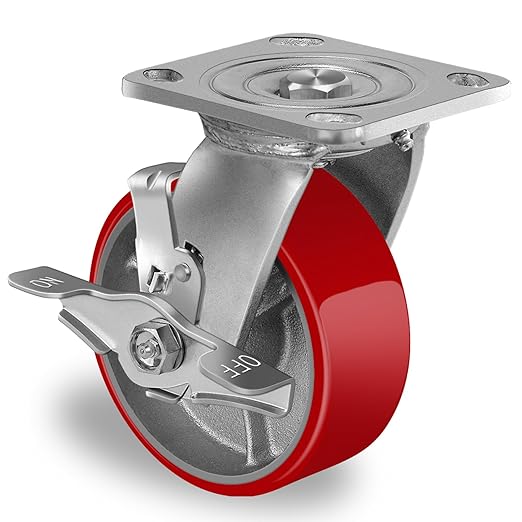 Polyurethane on Cast Iron Casters Industrial Strength (Red)