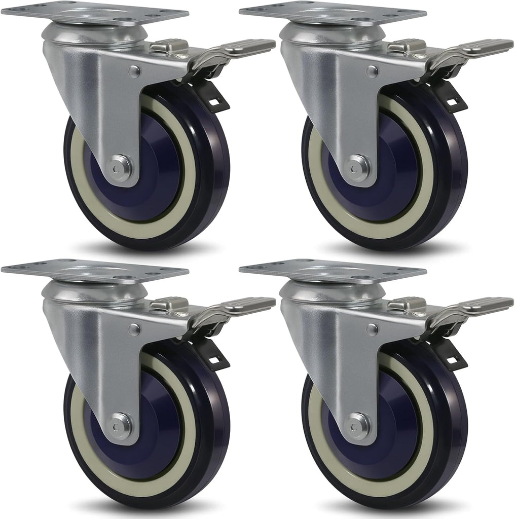 4"x 1-1/4" Polyurethane Caster with Total Lock Brake (Set of 4)