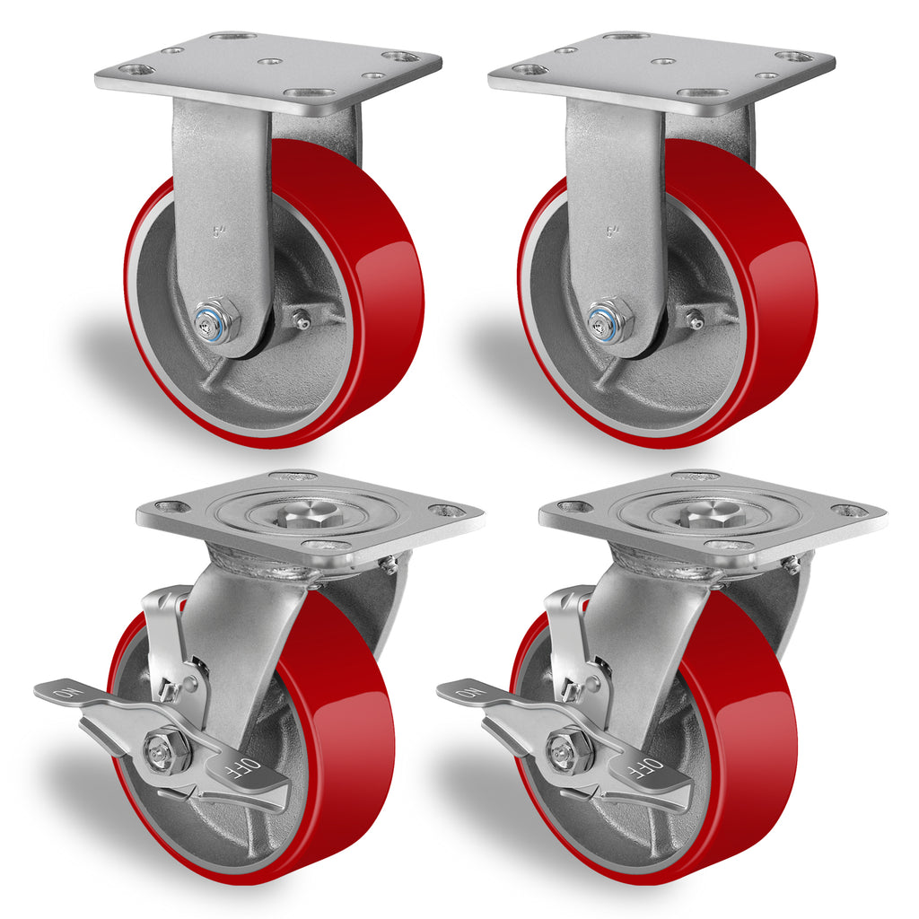 5"X 2"Heavy Duty Casters Wheels-Industrial Casters Polyurethane Caster with Strong Load-bearing Capacity 4000LB,heavy duty casters set of 4,Widely Used in Furniture,WorkBrench,Tool Box