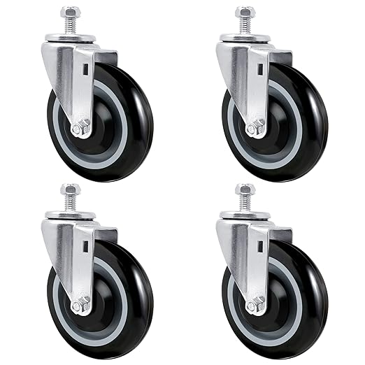 Polyurethane Replacement Shopping Cart Caster, Heavy Duty Swivel Casters Set of 4 Wheels for Cart Furniture (Black)