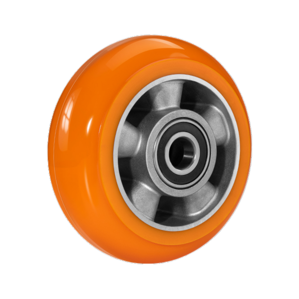 2" Wide Polyurethane On Aluminum Ribbed Wheel (Orange)