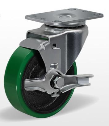 1-1/4" Wide  Polyurethane on Cast Iron Casters (Green)